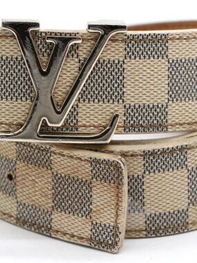 Louis Vuitton Damier Azur Canvas Leather Gold LV Initial Belt - 110cm